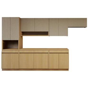 Imagem de Cozinha Completa Modulada 6 Peças 13 Portas 4 Gavetas com Rodapé 100% Mdf Carvalho/Greige