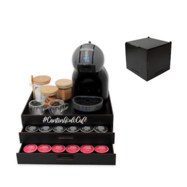 Imagem de MondoBox Bandeja Porta Cápsulas Dolce& Gusto Cômoda Cantinho do Café cor Preta e Caixinha de Chá Decoração Apoio Servir Cafe Cha Suporte 48 Capsulas Organizador Mdf