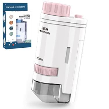 Imagem de Microscópio de bolso, microscópio portátil de 60 x 200 x para crianças, microscópio portátil para estudo de observação microbiológica de estudantes, microscópio de bolso iluminado por LED para