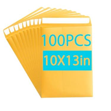 Imagem de Envelopes de catálogo - Papel Kraft marrom de 12,7 kg com fecho autovedante | Ideal para enviar documentos e fotos planas em tamanho carta (amarelo, 100 peças)