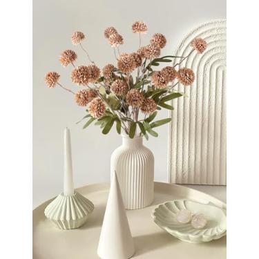 Imagem de HOHOTIME 6 peças de flores artificiais de seda sintética, mini crisântemos falsos a granel com hastes para decoração de casamento, arranjos florais neutros, pompom kiku