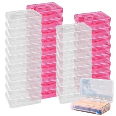 Imagem de VirgoCCY Estojo de lápis de grande capacidade com 36 peças, estojo transparente para crianças, caixa de lápis multiuso, caixa de plástico rígido colorido, organizador de armazenamento de canetas, rosa