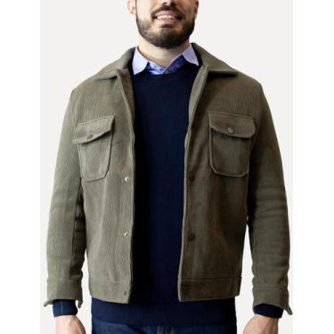 Imagem de Jaqueta Dixen Masculina Cotelê Canelada Pockets Button Verde Militar, 