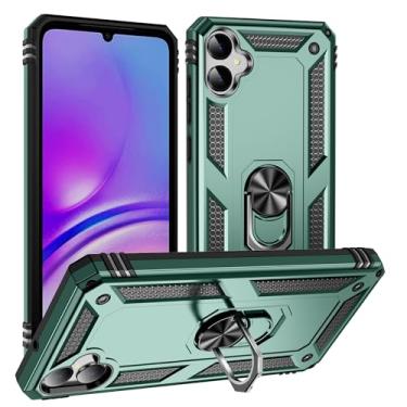 Imagem de SORAKA Capa para Samsung Galaxy A05 com suporte de anel capa protetora para Samsung Galaxy A05 capa traseira de policarbonato rígido com placa de metal para celular magnético suporte de carro verde