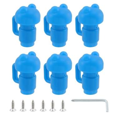Imagem de MY MIRONEY Tampas de mastro de trampolim ABS, 6 peças, chave inglesa e parafusos incluídos, peças de reposição de trampolim design sapo azul para proteção de tubos de trampolim em casa/academia