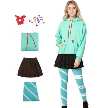 Imagem de LILLIWEEN Vanellope Von Schweetz Fantasia Deluxe Halloween Cosplay Conjunto Completo, Fato verde, GG
