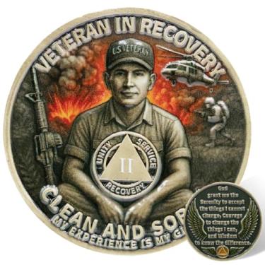 Imagem de Leafence Moeda AA Sobriety Veteran in Recovery Medalhão Clean and Sober Recovery Token AA Chip Alcoólicos Anônimos Presente para Veteranos Sobriedade Aniversário Recuperação Moeda (Veteranos Sóbrios
