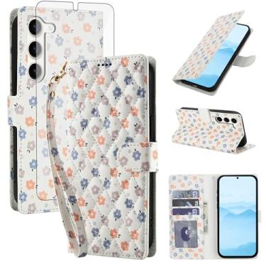 Imagem de Asuwish Capa de celular para Samsung Galaxy S23 5G carteira celular com protetor de tela de vidro temperado suporte de cartão de flores S 23 23S GS23 G5 SM-S911U 6,1 polegadas mulheres homens flores