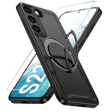 Imagem de Yimer Capa para Samsung Galaxy S22 compatível com Mag-Safe, suporte de anel giratório 360, capa com suporte magnético, capa de telefone à prova de choque de grau militar, com protetor de tela, TPU e
