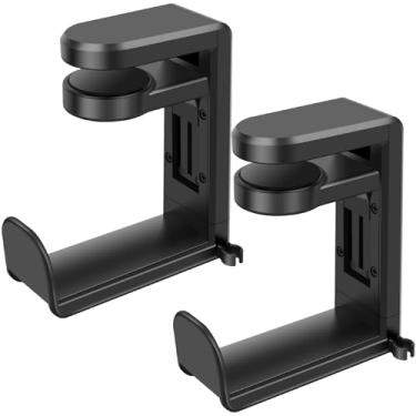 Imagem de Suporte giratório para fone de ouvido, suporte de fone de ouvido para jogos de PC com braçadeira giratória ajustável 360 e organizador de clipe de cabo, suporte de fone de ouvido com grampo para