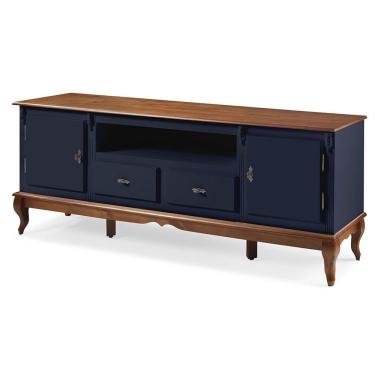 Imagem de Rack para Sala com Pés Luis XV 2 Gavetas 2 Portas de Madeira e Nicho 60503M Linz Móveis - Azul Petróleo/Imbuia Glazer