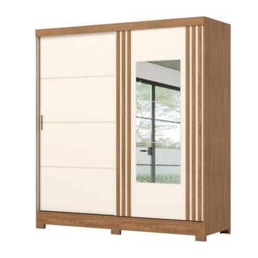 Imagem de Guarda Roupas Casal 2 Portas de Correr com Espelho Ripado 3 Gavetas Jasmim