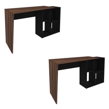 Imagem de Kit 2 Mesas Escrivaninha 2 em 1 com Nichos Arbo A06 Ipê/Preto - Mpozenato
