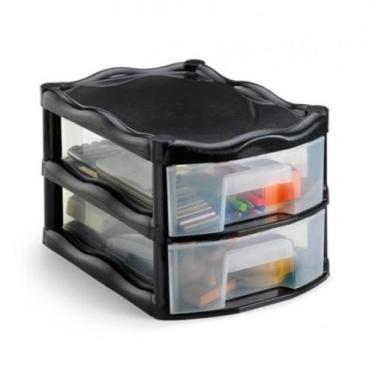 Imagem de Organizador Gaveteiro Retangular 2 Andares Gavetas Transparente Preto 