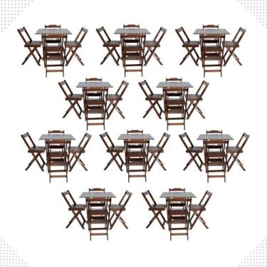 Imagem de Kit 10 Conjuntos Mesas Dobráveis 70x70 com 4 Cadeiras Imbuia - 4i móve