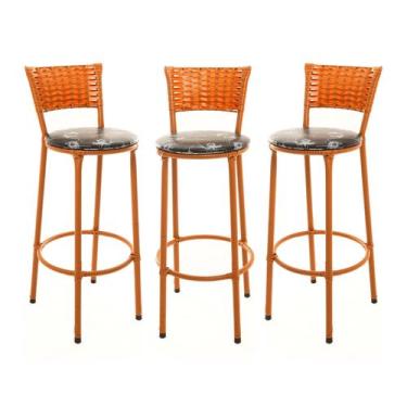 Imagem de KIT 3 Banquetas Alta Encapada Junco IMBUIA Area de Lazer Cozinha Balcã