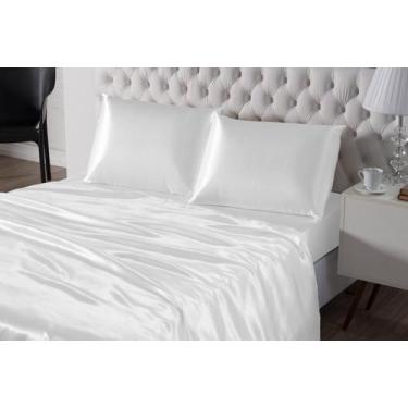 Imagem de Jogo De Cama Lençol Seda Casal Queen Branco Com Fronhas - Beatriz Enxo