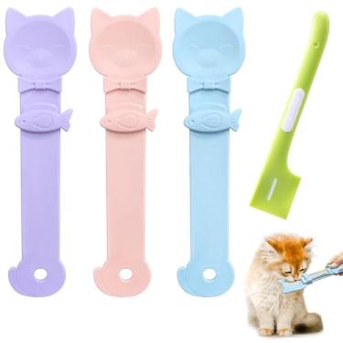 Imagem de Idepet 4 colheres alimentadoras de tiras para gatos, colheres de apertar para gatos fofos, colher de mistura de ração para animais de estimação, multifuncional, dispensador de guloseimas para gatos