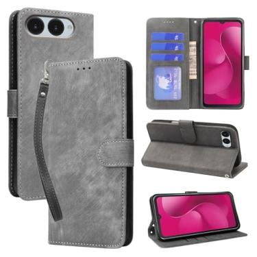 Imagem de NOUKAJU Capa para T-Mobile REVVL 8, capa protetora tipo carteira, antiqueda, absorção de choque, proteção abrangente, função de suporte, suporte ajustável, capa protetora para REVVL 8 (cinza)