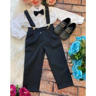 Imagem de Conjunto Social Pajem: Camisa Branca, Calça Preta, Gravata e Suspensór