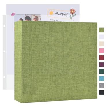 Imagem de Mublalbum Álbum de fotos de 30 x 30 cm, grande, 3 anéis, faça você mesmo, com 40 capas de plástico, 80 páginas, capa de linho, pasta para bebê, viagem, casamento, aniversário de casal e projetos DIY