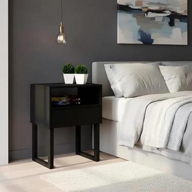 Imagem de Mesa de Cabeceira Lateral Nicho com Gaveteiro Square Preto Laca