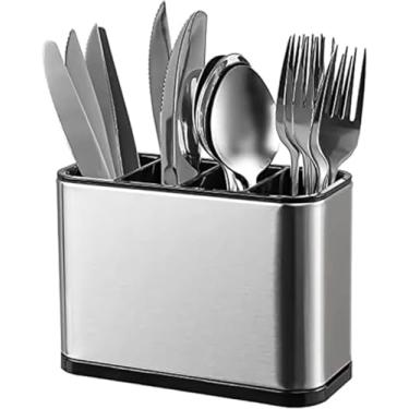 Imagem de Escorredor de Talheres em Aço Inox – 4 Divisórias, Sistema de Drenagem, Design Moderno, Organizador Compacto para Pia e Utensílios de Cozinha - Premium