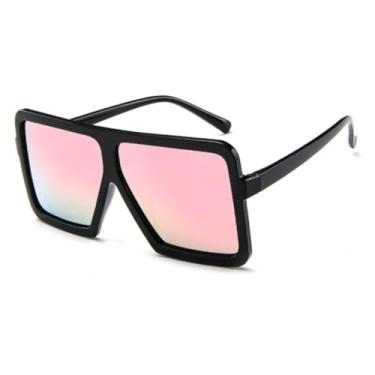 Imagem de HPIRME Óculos vintage grandes femininos para homens, armação grande punk, luxo, UV400 (preto-rosa espelhado)