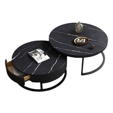 Imagem de Mesa de centro de design simples, mesa de centro redonda de mármore com laje de rocha, simples, moderna, apartamento, estilo nórdico, pequena, mesa de centro, sala de estar, mesa lateral minimalista