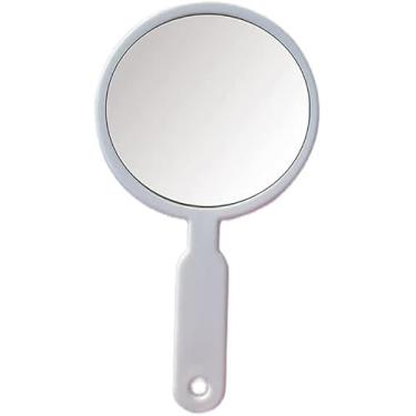 Imagem de TLTDSMY Espelho de mão, espelho oval com orifício para pendurar, banheiro, mesa, maquiagem, beleza, espelho de barbear