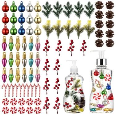 Imagem de Soulchen 80 peças de decorações de dispensador de sabão de Natal, incluindo mini agulhas de pinheiro de bengala doce, mini lâmpada artificial de pinha, decoração para dispensador de sabão de Natal