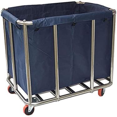 Imagem de Prateleira carros móveis cesto classificador de lavandaria carro de lavandaria dobrável cesta com rodas com sacos de tecido removíveis duráveis para casa de banho carro de serviço de quartos / azul