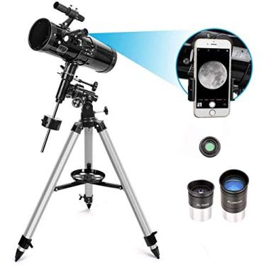 Imagem de Telescópio refletor de presente - montagem equatorial - telescópios de abertura de 114 mm com tripé ajustável