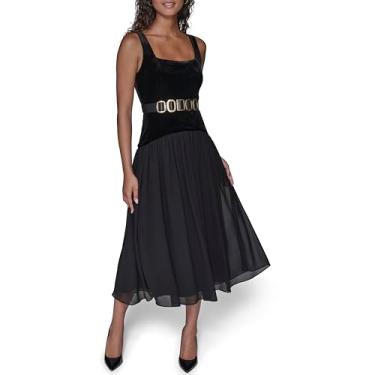 Imagem de Karl Lagerfeld Vestido feminino midi de veludo elástico sem mangas, Preto, 36