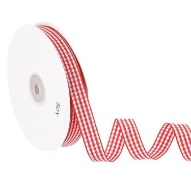 Imagem de PATIKIL Fita guingão de 50 jardas x 1,5 cm, fita xadrez de nylon quadriculada para presente para grinalda de laço de Ação de Graças, artesanato, aniversário, casamento, vermelho