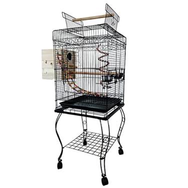 Imagem de Gaiola de pássaro gaiola de pássaro com suporte calopsita grande gaiola de papagaio com claraboia aberta, casa de ferro forjado casa de pássaro enrolável, gaiola ornamental com pedestal (cor