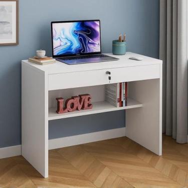 Imagem de Escrivaninha Tesla Branca com Gaveta com Chave e Prateleira - Brumato