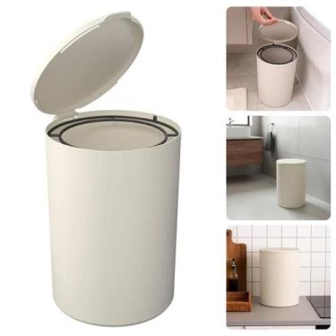 Imagem de Lixeira Redonda Pia Cozinha Banheiro Lavabo 5 Litros Off White Esconde