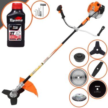 Imagem de Roçadeira Vulcan VR520-H À Gasolina 52cc 2,5HP Completa Com 6 Opções de Cortes, Carretel Nylon + Kit 4 Facas + Escova de Aço Circular + ÓLEO TOYAMA 2T