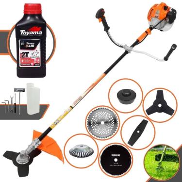Imagem de Roçadeira À Gasolina Vulcan VR520H 52cc Com Carretel, Faca 2 Pontas, Faca 3 Pontas, Faca 40 Dentes Vídea, Faca 80 Dentes + Escova de Aço + ÓLEO TOYAMA