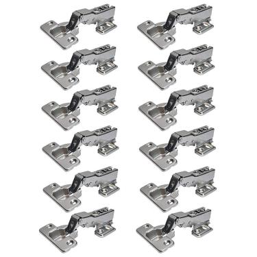 Imagem de Kit 12 Dobradiça 35Mm Curva Pistão Amortecedor Calço Slideon