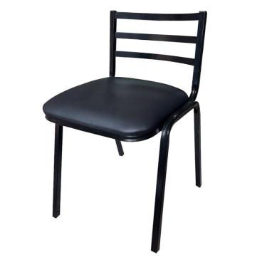 Imagem de Cadeira de Ferro Industrial Estofada Resistente para Cozinha Couríssimo Preto