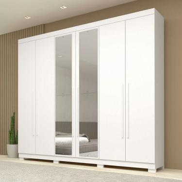 Imagem de Guarda-Roupa Casal Nubia 6 Portas 4 Gavetas com Espelho 100% Mdf Branco - Acp Móveis