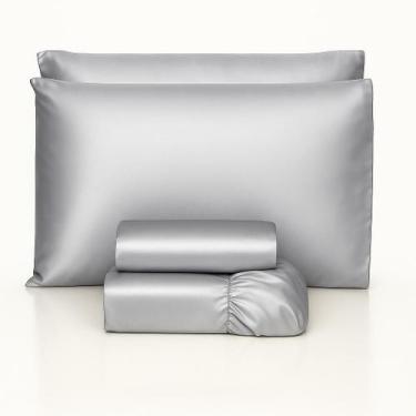 Imagem de Jogo de lençol casal queen 4 peças de cetim seda completo alto brilho 