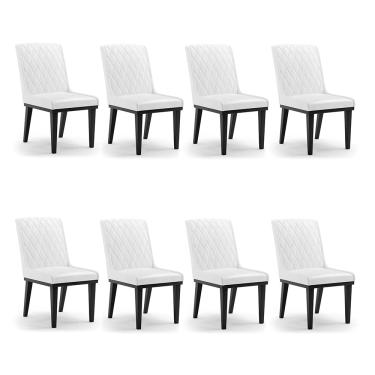 Imagem de Cadeira Sala de Jantar Base Madeira Preto kit 8 Sofia Sintético PU Branco D03 - D'Rossi