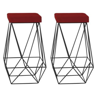 Imagem de Kit 2 Banqueta Decorativa Kathy Base Preta Veludo Vermelho - Gran Belo
