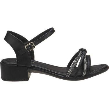 Imagem de Sandália Infantil Feminina Salto Bloco Preta Com Tiras de strass - Lia