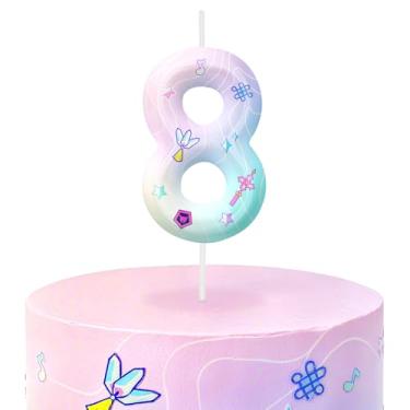 Imagem de Velas de aniversário rosa número 8, topos de bolo com tema de desenho animado para decoração de bolo para meninos e meninas, decorações de aniversário, suprimentos de festa, velas com números para