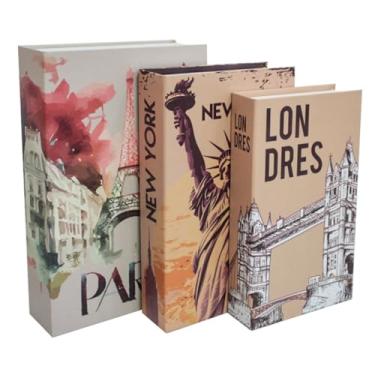 Imagem de Kit 3 Caixas Livro Decorativo Porta Objetos 3 em 1 Decoração Casa Sala Multiuso Jogo de Livros Decorativos (Torre Eiffe)