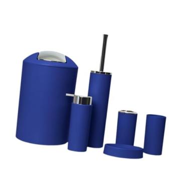 Imagem de IEUDNS Conjunto de 6 acessórios para banheiro, saboneteira, dispensador prático de sabonete, suprimentos para banheiro, Azul Escuro
